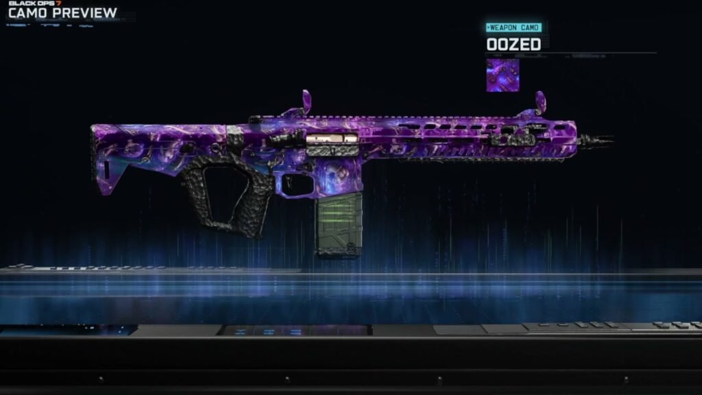 Oozed camo on a rifle in the Black Ops 7 camo preview, from Boss-supplied gameplay